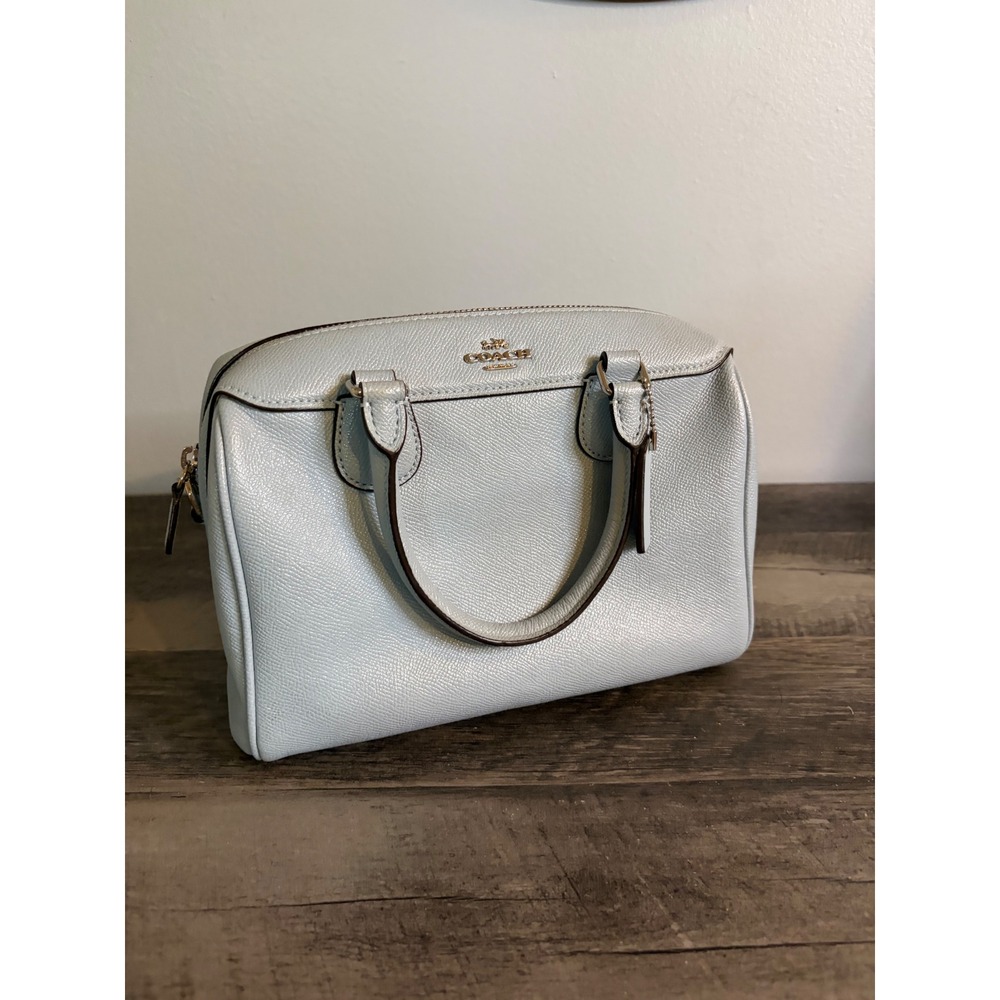 Coach Mini Bennett Satchel Metallic Light Blue Crossgrain Leather Bag